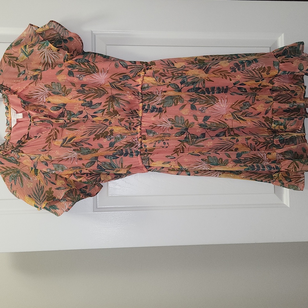 Lauren Conrad Pink and Green Palm Print Mini Dress